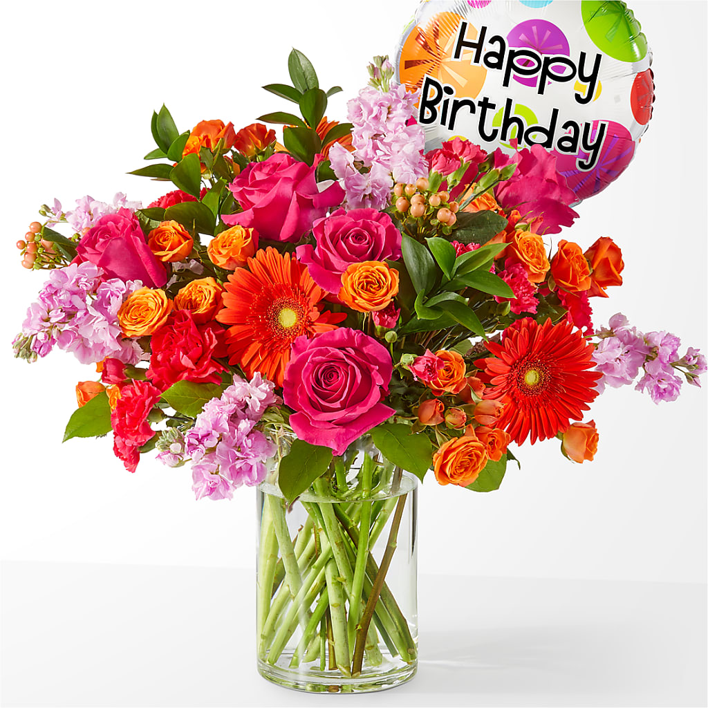 Fiesta Bouquet with Birthday Balloon – Joya Flowers, Central Islip NY
