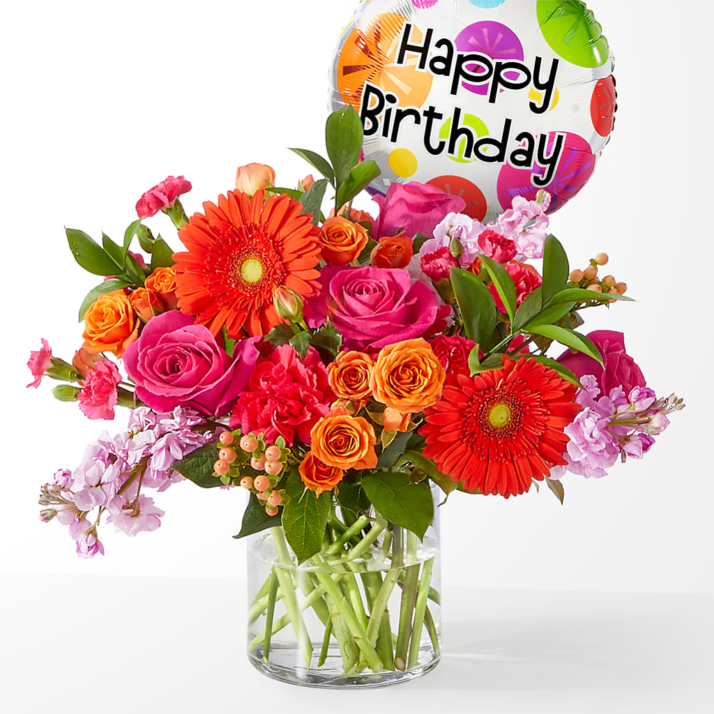 Fiesta Bouquet with Birthday Balloon – Joya Flowers, Central Islip NY