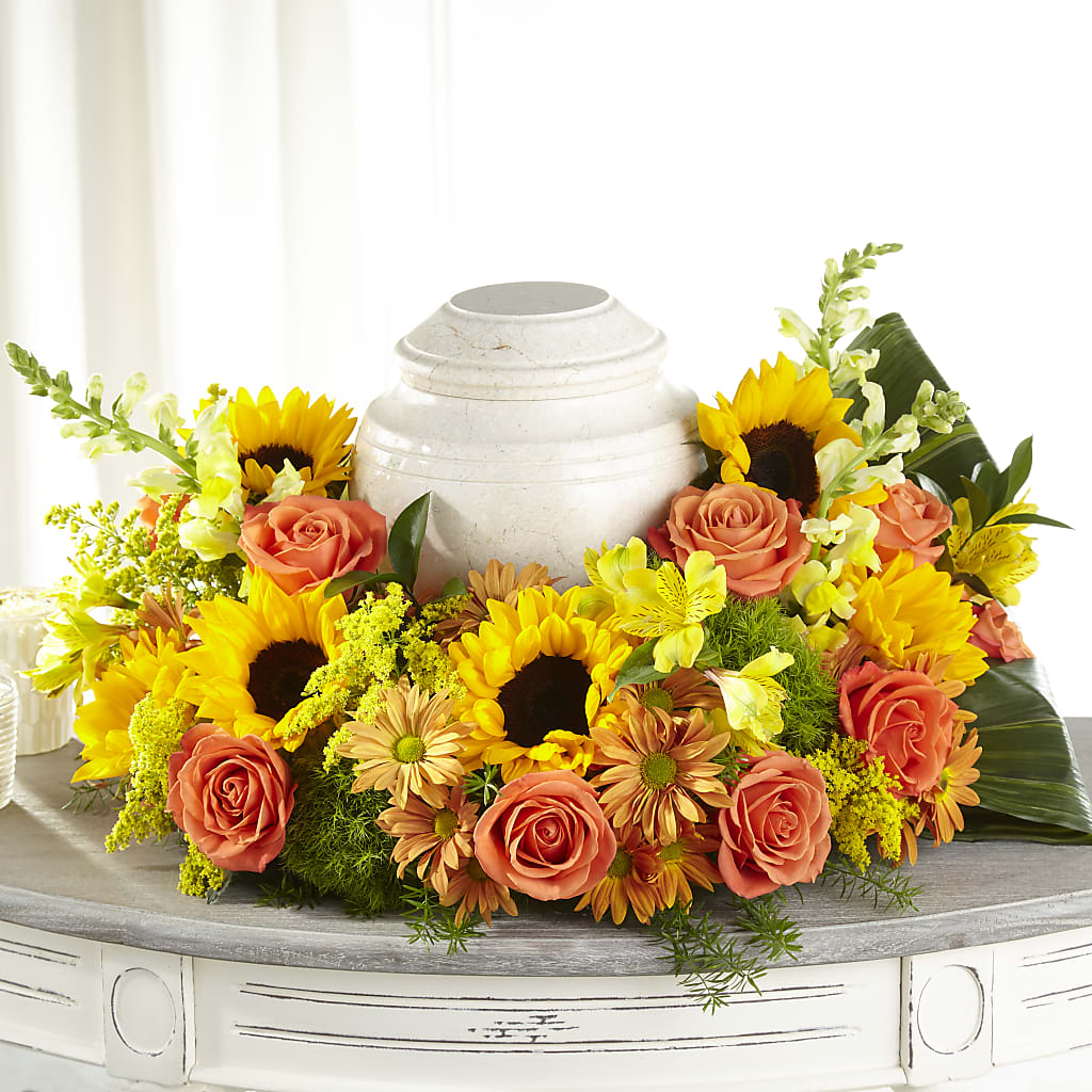 Faithful Sunflower Cremation Adornment – Joya Flowers, Central Islip NY
