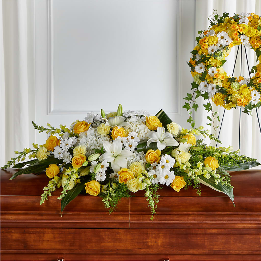 Golden Harmony Casket Spray – Joya Flowers, Central Islip NY