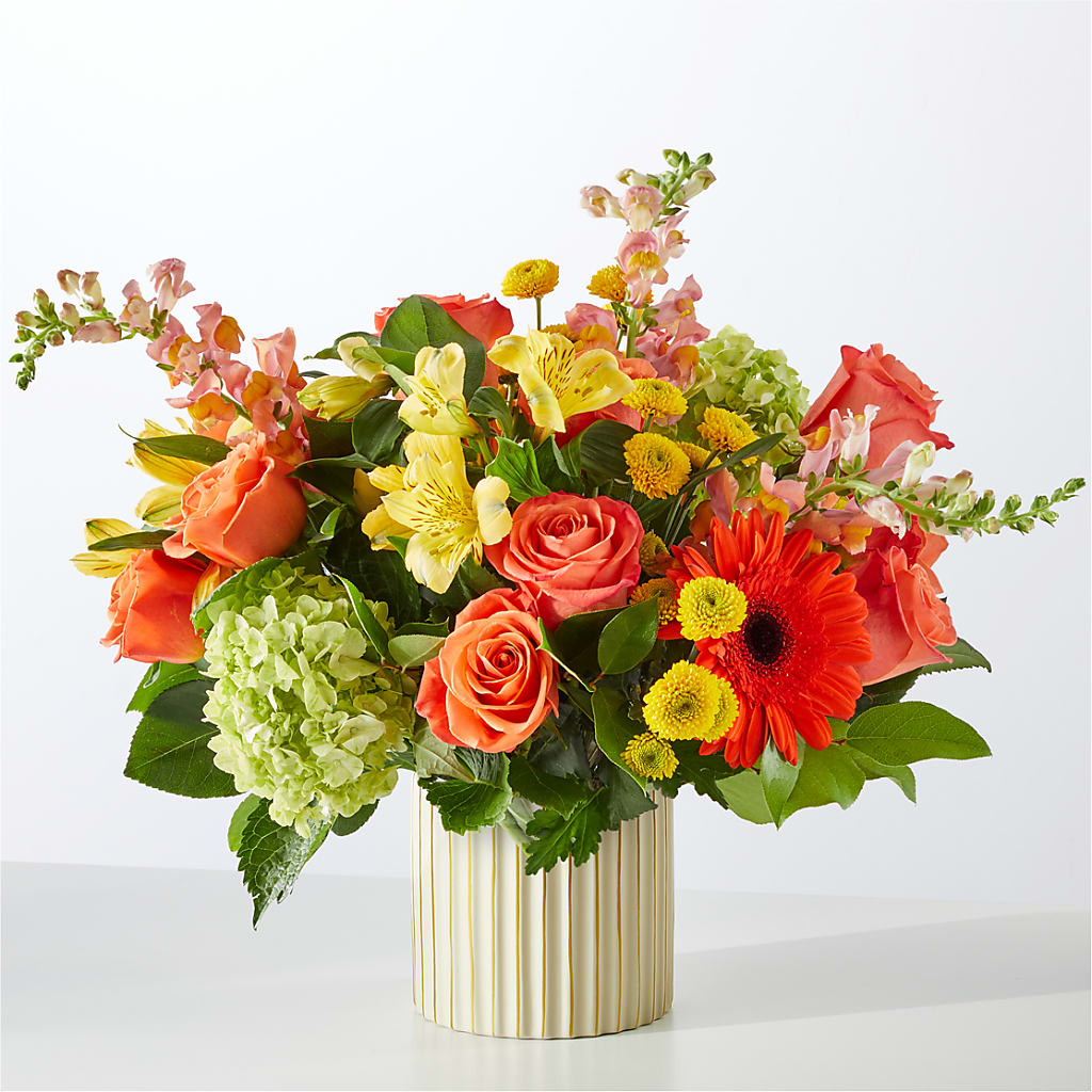 Autumn Sunshine Bouquet with Ivory Vase – Joya Flowers, Central Islip NY