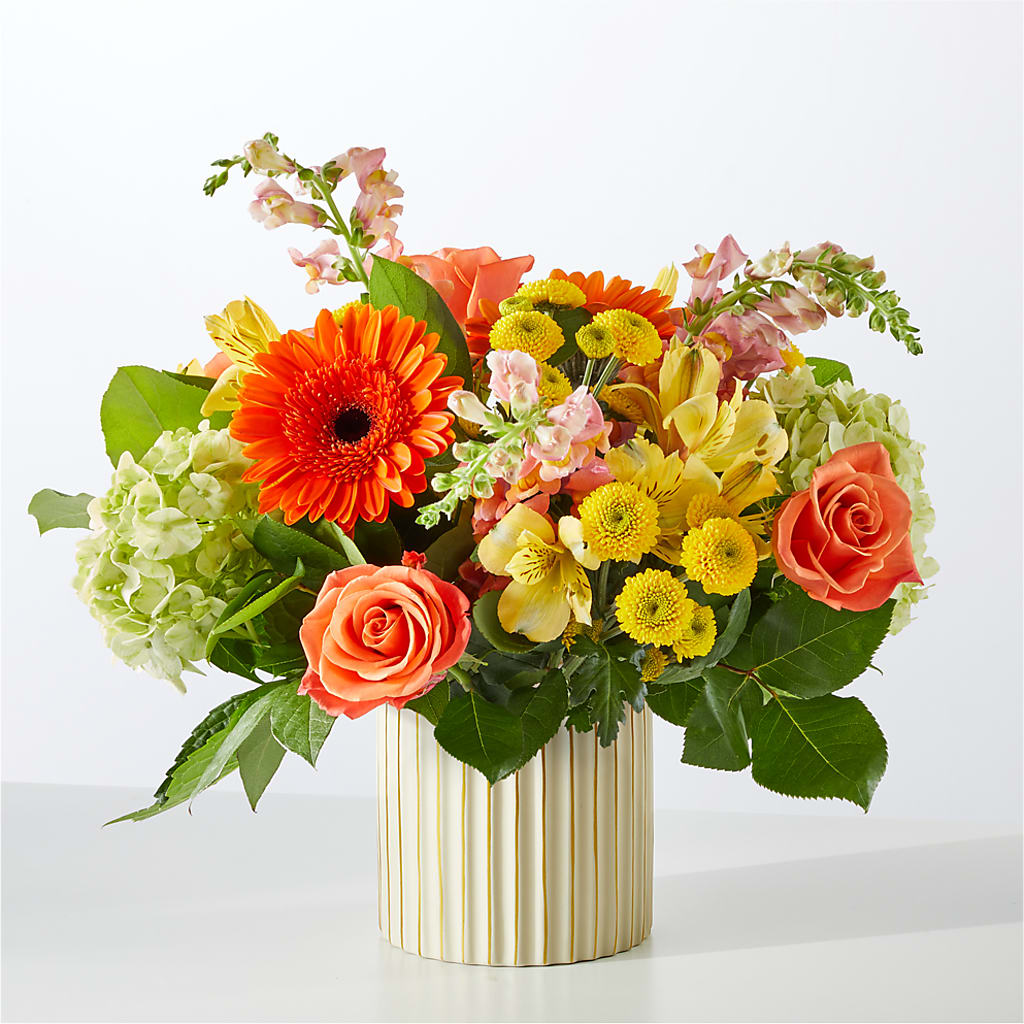 Autumn Sunshine Bouquet with Ivory Vase – Joya Flowers, Central Islip NY