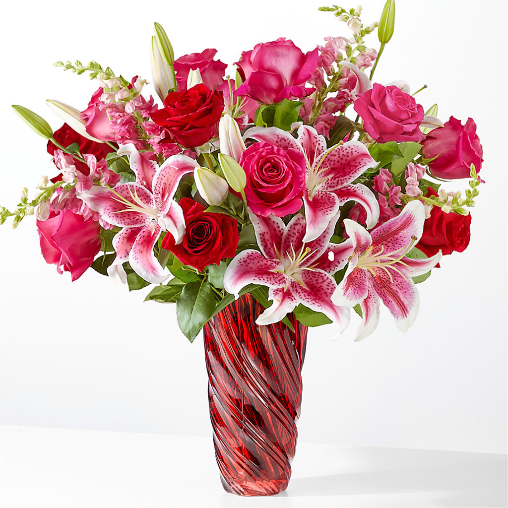 Always You Bouquet with Luxe Swirl Vase – Joya Flowers, Central Islip NY