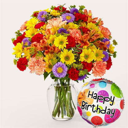 Kaleidoscope Bouquet with Birthday Balloon –  Joya Flowers, Central Islip NY