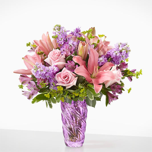 Precious Petals Bouquet with Luxe Swirl Vase –  Joya Flowers, Central Islip NY