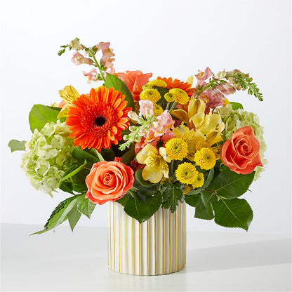 Autumn Sunshine Bouquet with Ivory Vase –  Joya Flowers, Central Islip NY