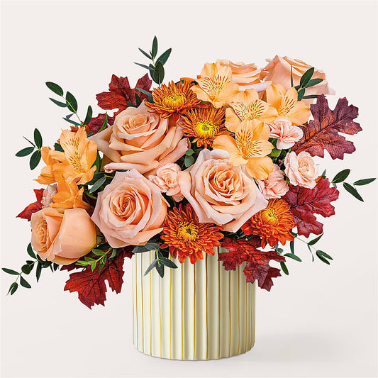 Spiced Latte Bouquet with Ivory Vase – JOYA FLOWERS, Central Islip NY